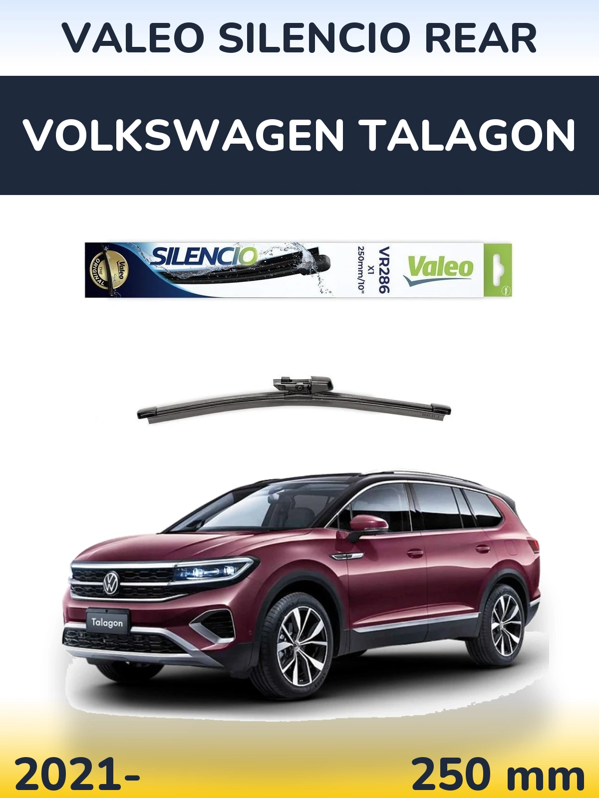 Rear wiper blade Valeo Silencio Rear 250 mm for Volkswagen Talagon 2021-2026