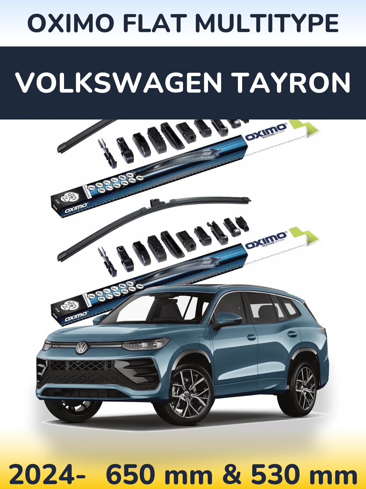 Комплект передних дворников Oximo Flat MultiТипe 650 & 530 мм для Volkswagen Tayron 2024-2026