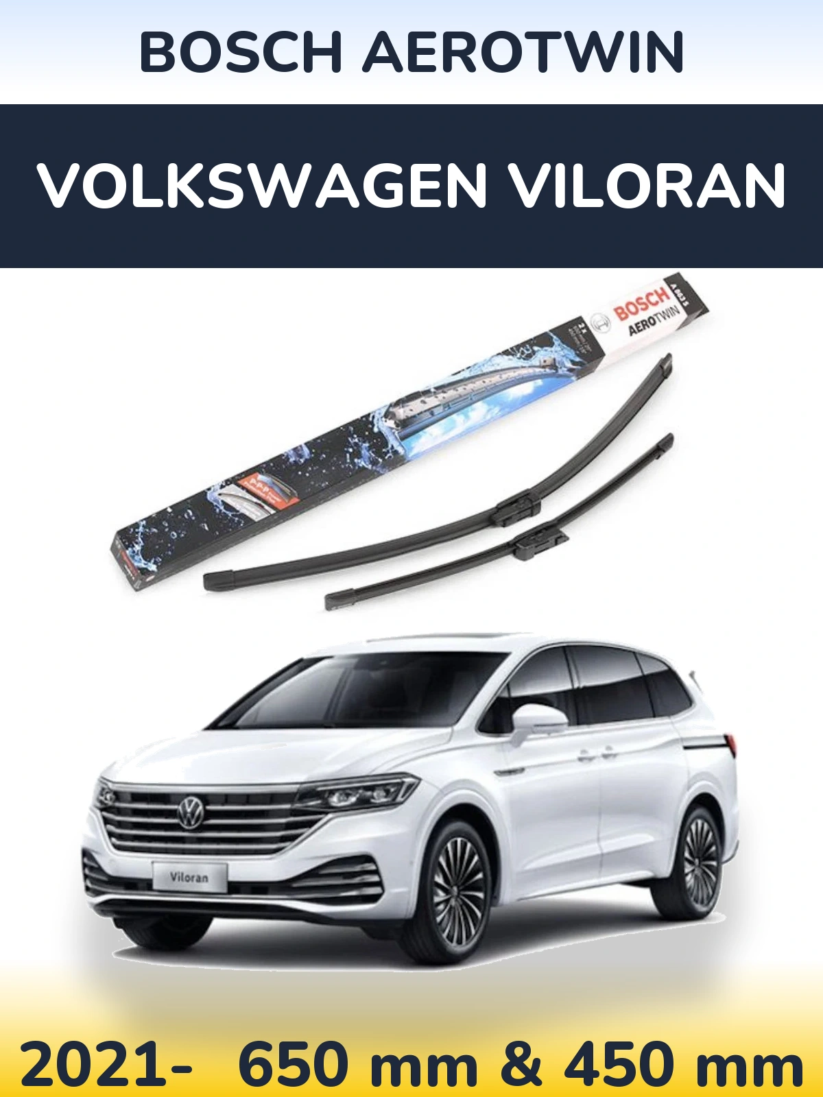 Комплект передних дворников BOSCH AeroTwin 650 & 450 мм для Volkswagen Viloran 2021-2026