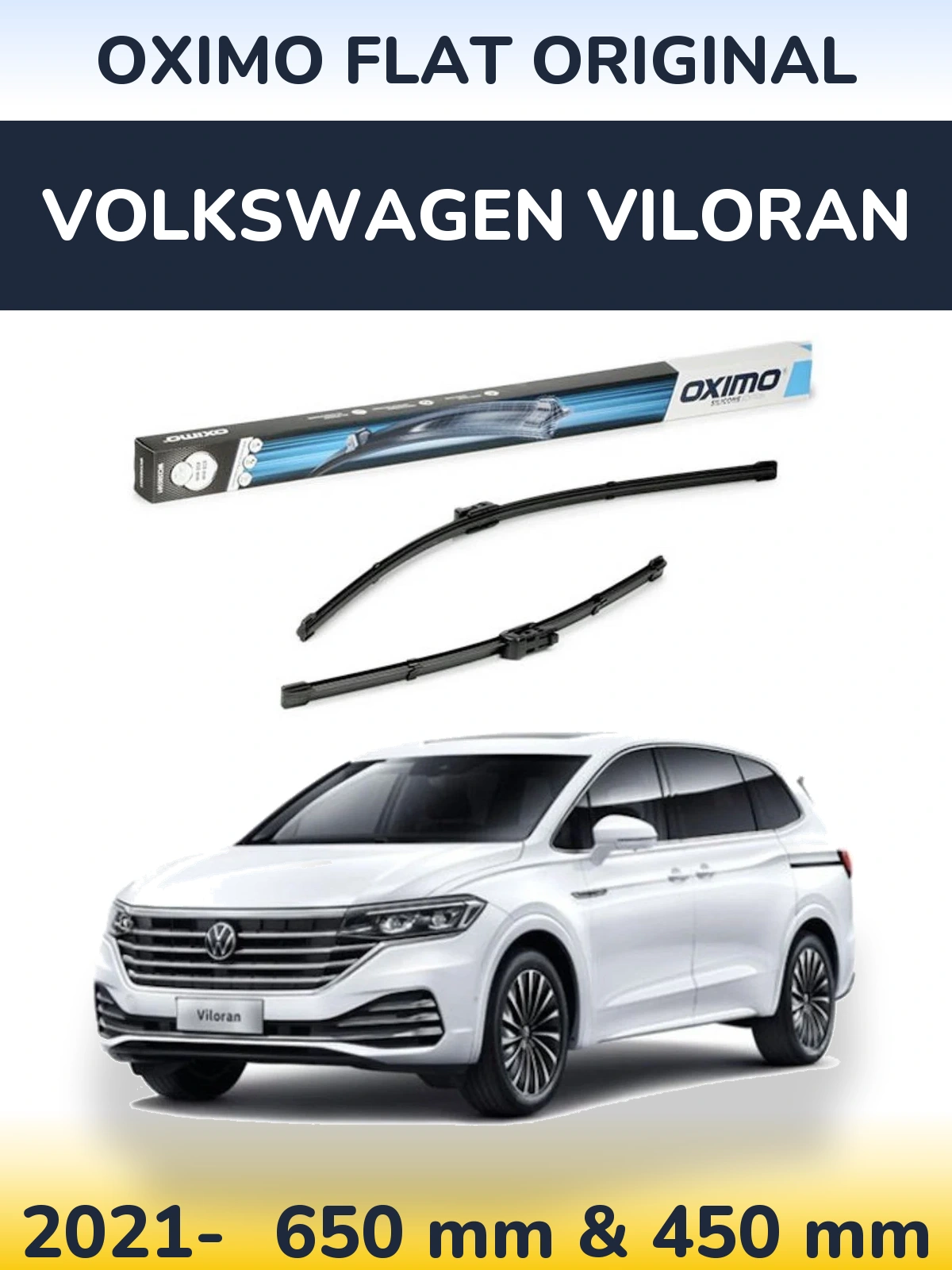 Комплект передних дворников Oximo Flat Original 650 & 450 мм для Volkswagen Viloran 2021-2026