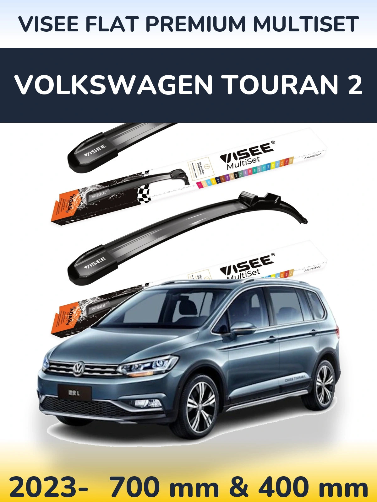 Front wiper blade set VISEE FLAT PREMIUM MultiSet 700 & 400 mm for Volkswagen Touran 2 2023-2026