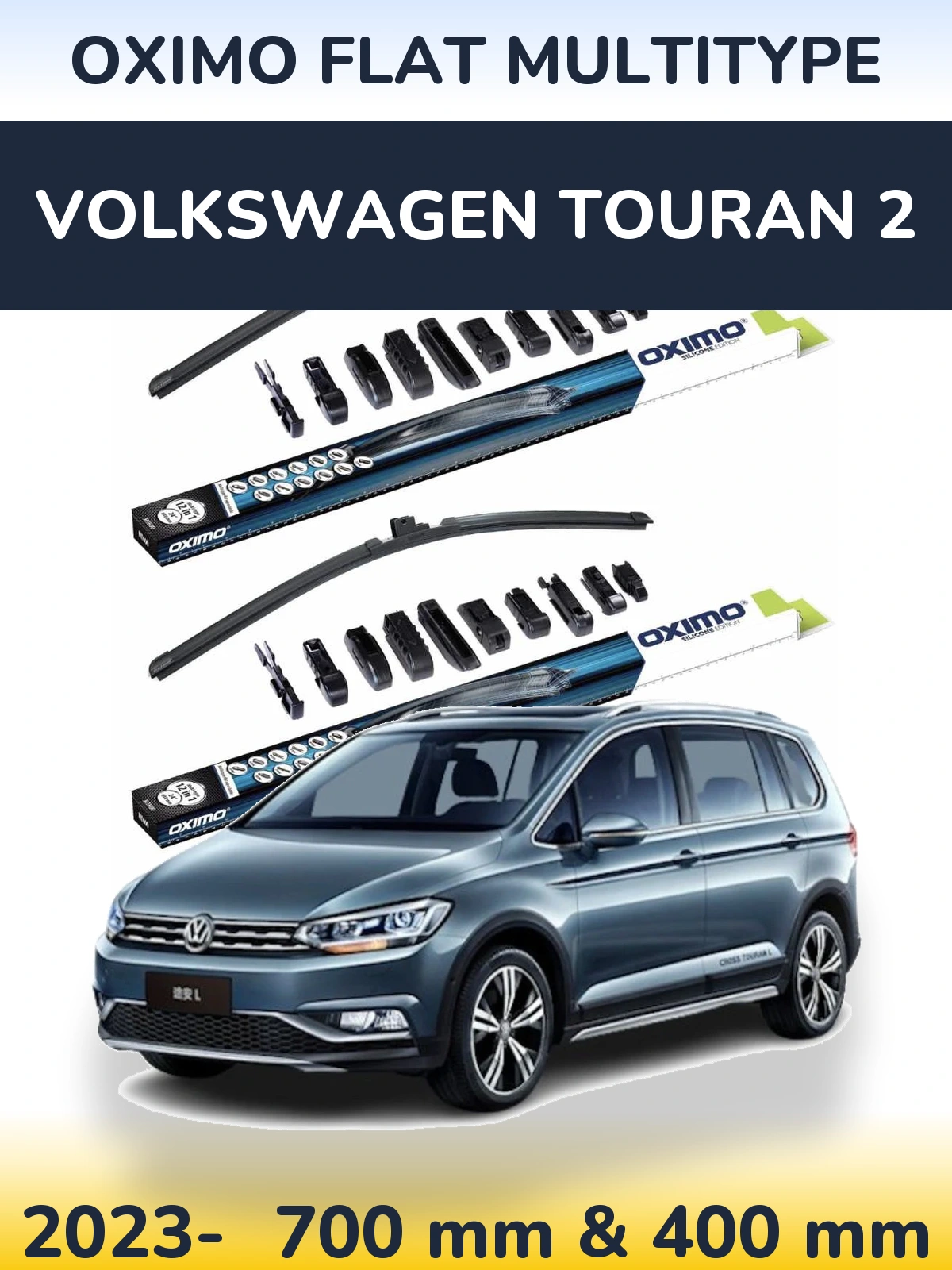 Комплект передних дворников Oximo Flat MultiТипe 700 & 400 мм для Volkswagen Touran 2 2023-2026