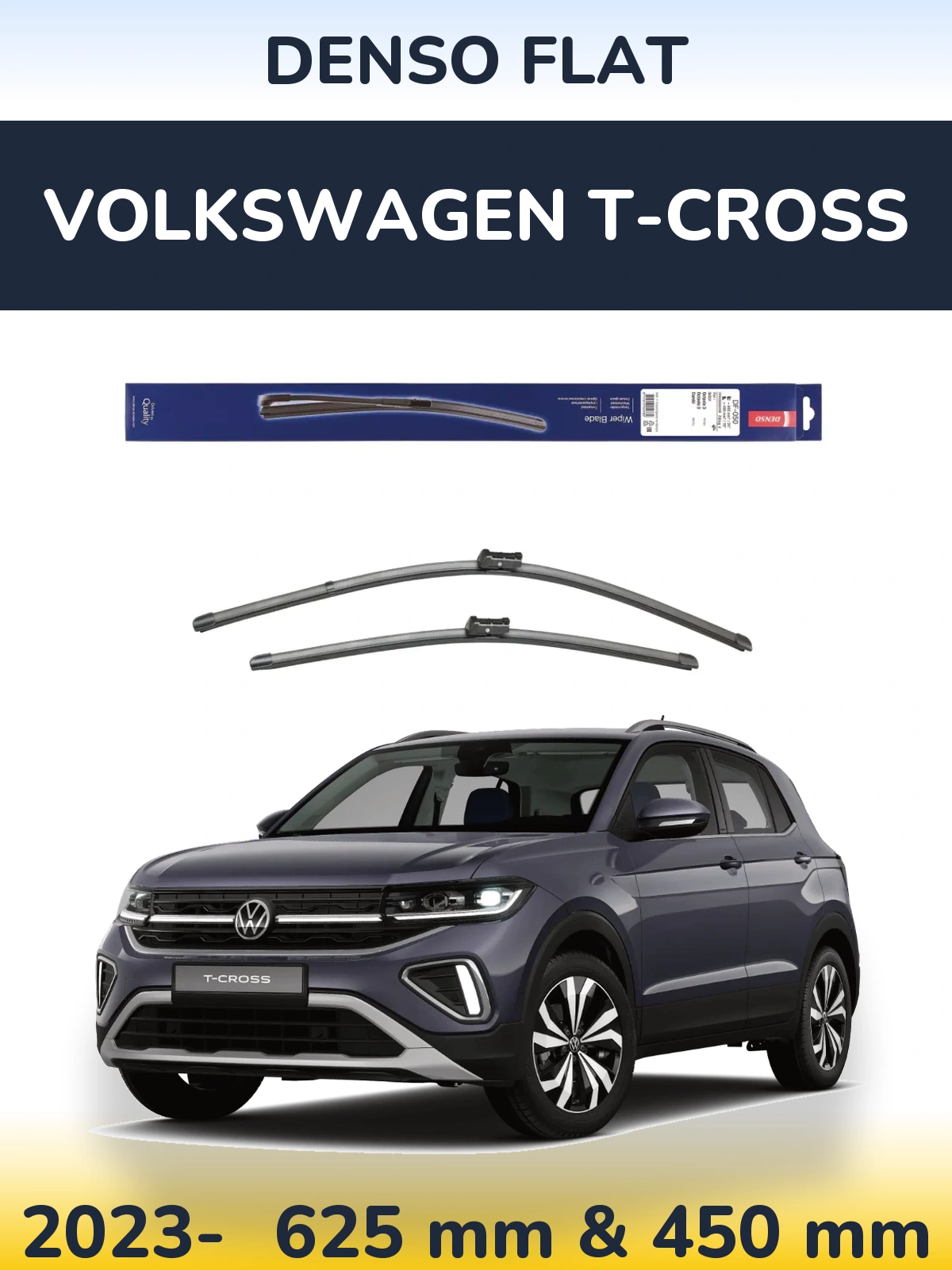 Комплект передних дворников Denso Flat 600 & 450 мм для Volkswagen T-Cross 2023-2026