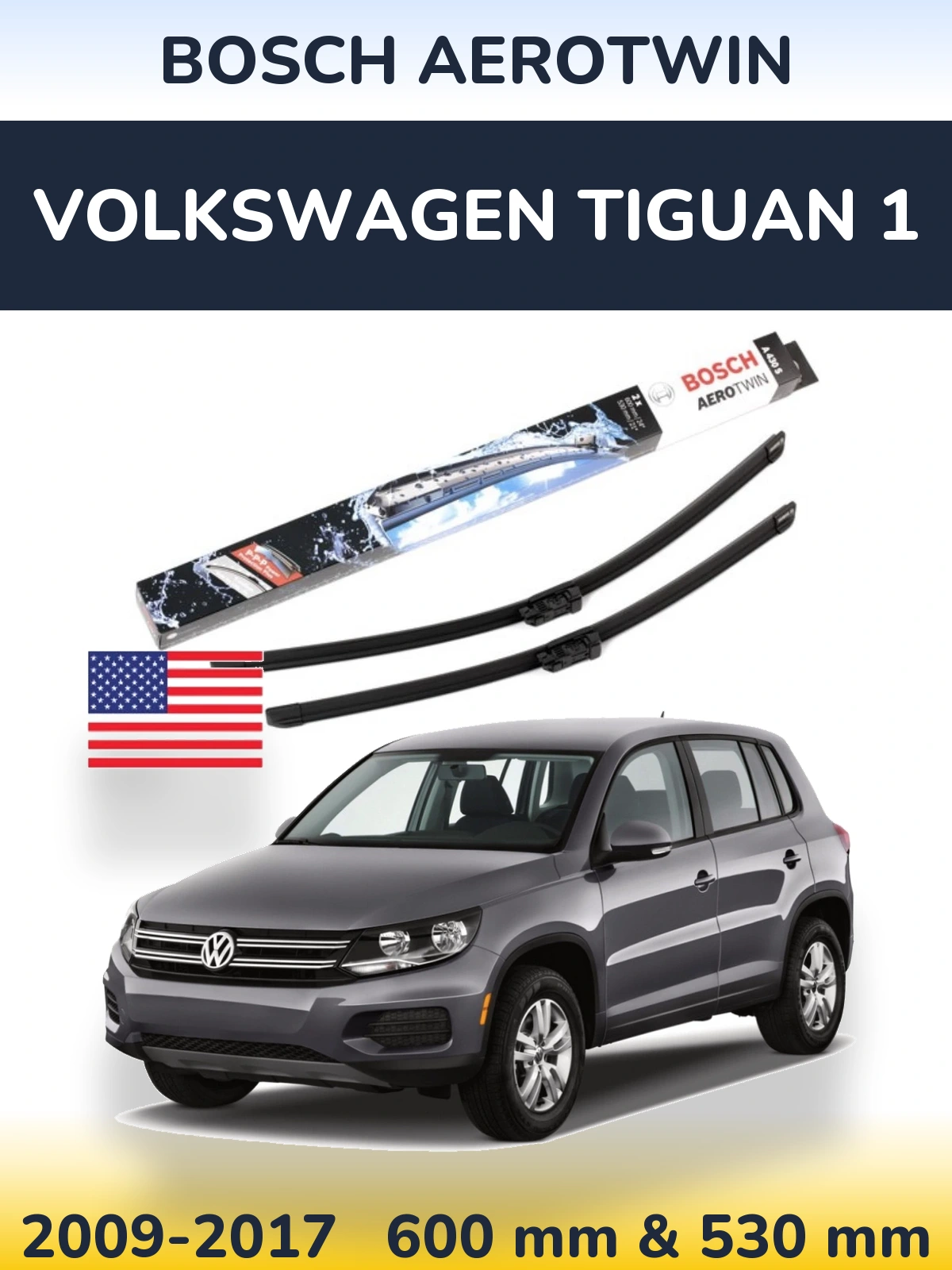 Komplet przednich wycieraczek BOSCH AeroTwin 600 & 530 mm do Volkswagen Tiguan 1 2009-2017