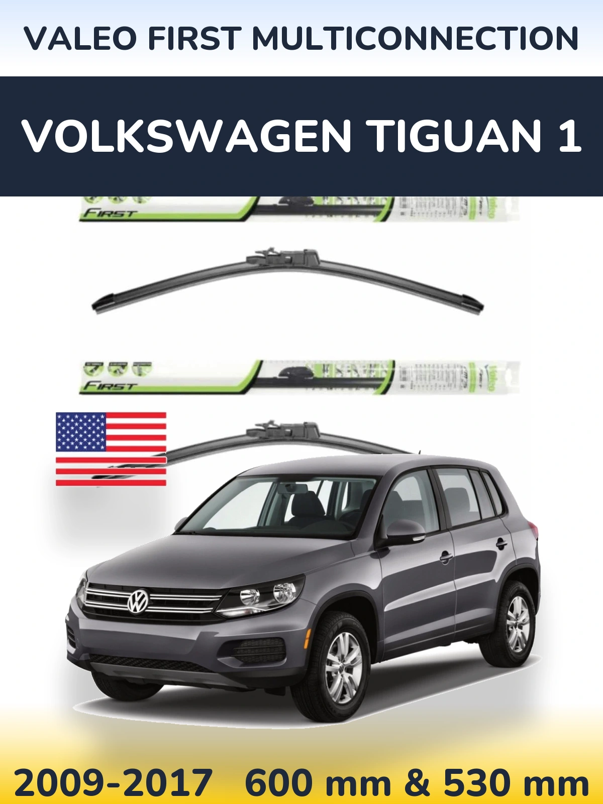 Komplet przednich wycieraczek Valeo First MultiConnection 600 & 530 mm do Volkswagen Tiguan 1 2009-2017