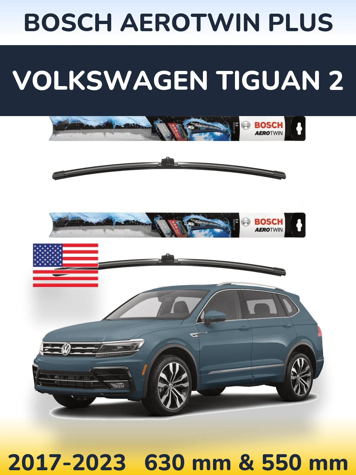 Komplet przednich wycieraczek BOSCH AeroTwin Plus 600 & 550 mm do Volkswagen Tiguan 2 2017-2023