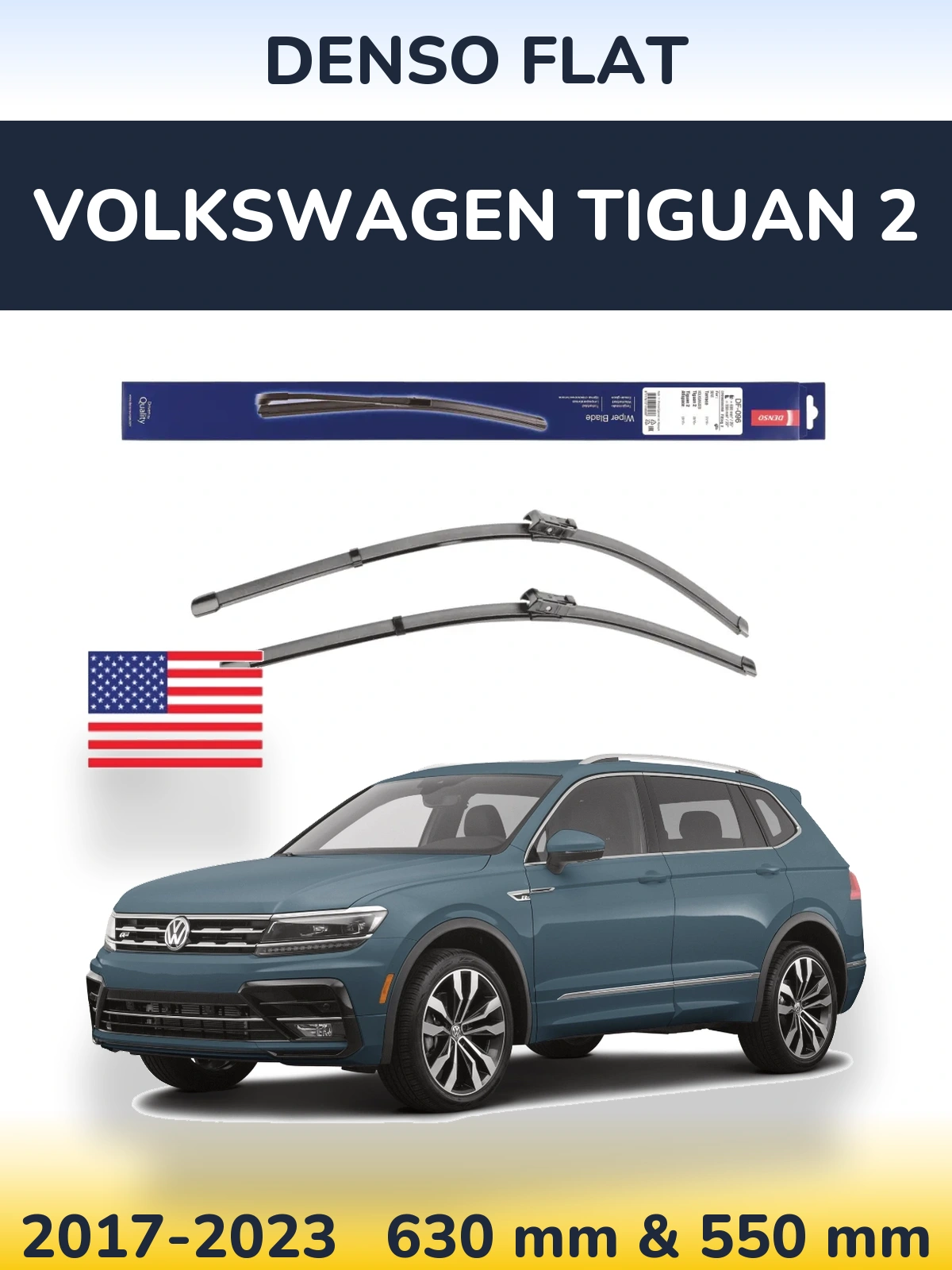Komplet przednich wycieraczek Denso Flat 630 & 550 mm do Volkswagen Tiguan 2 2017-2023