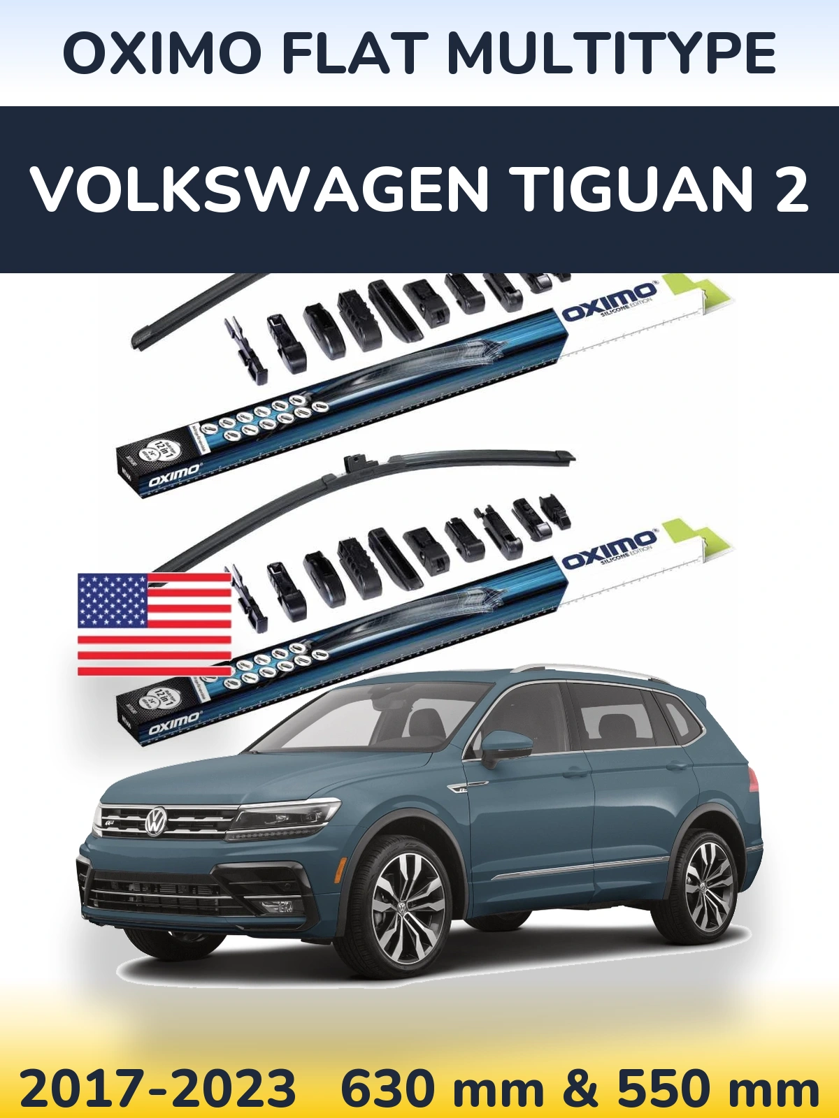 Front wiper blade set Oximo Flat MultiTypee 600 & 550 mm for Volkswagen Tiguan 2 2017-2023