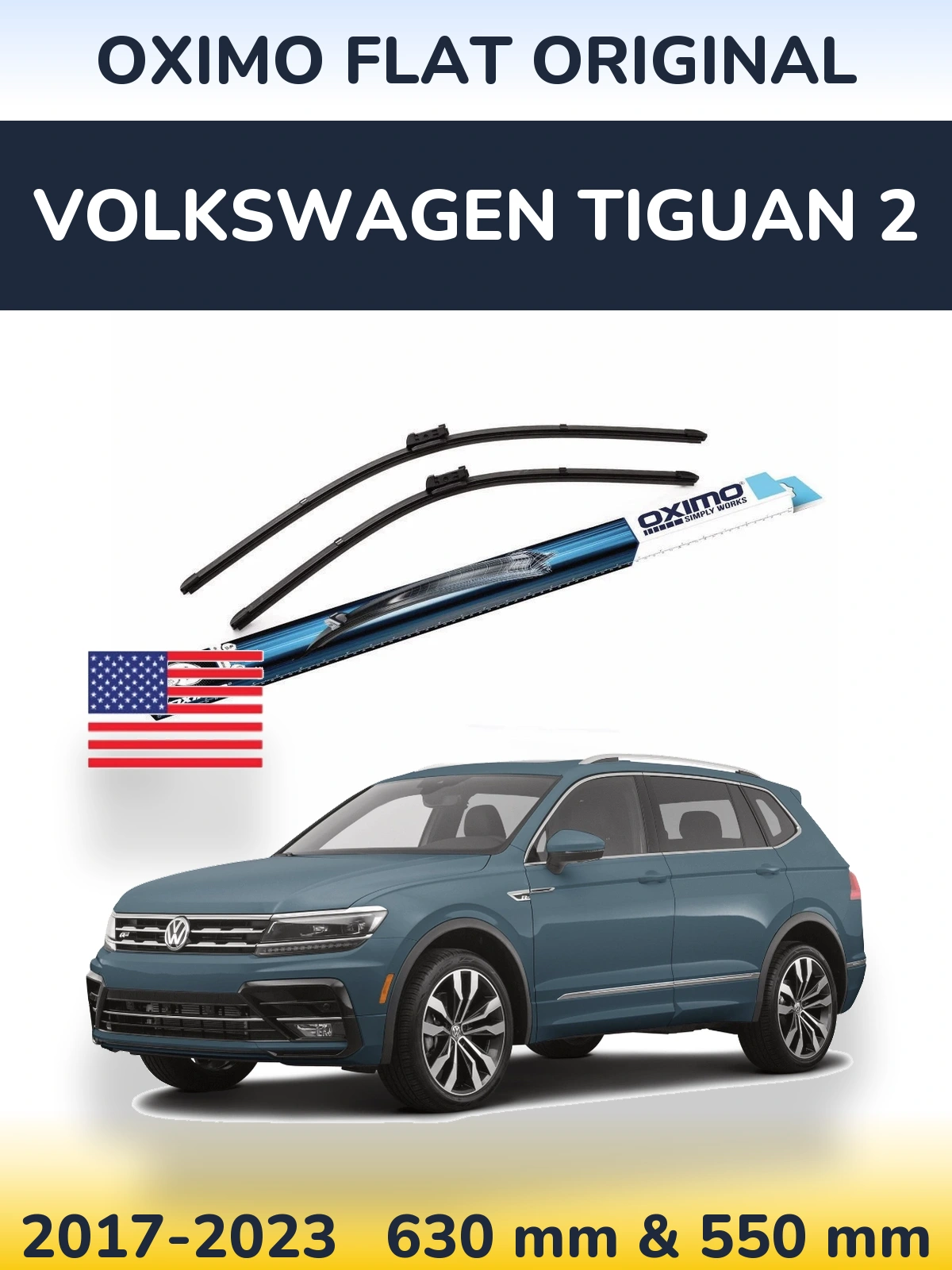 Комплект передних дворников Oximo Flat Original 630 & 550 мм для Volkswagen Tiguan 2 2017-2023