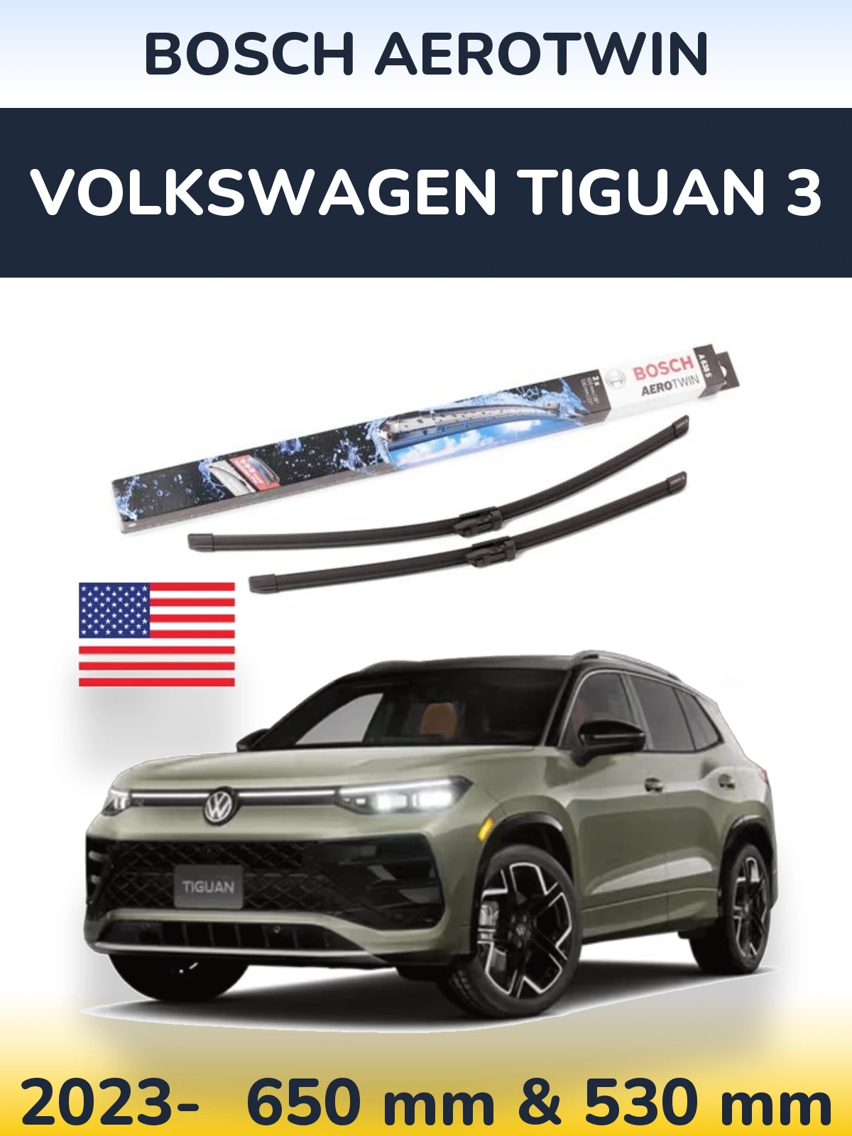 Komplet przednich wycieraczek BOSCH AeroTwin 650 & 530 mm do Volkswagen Tiguan 3 2023-2026