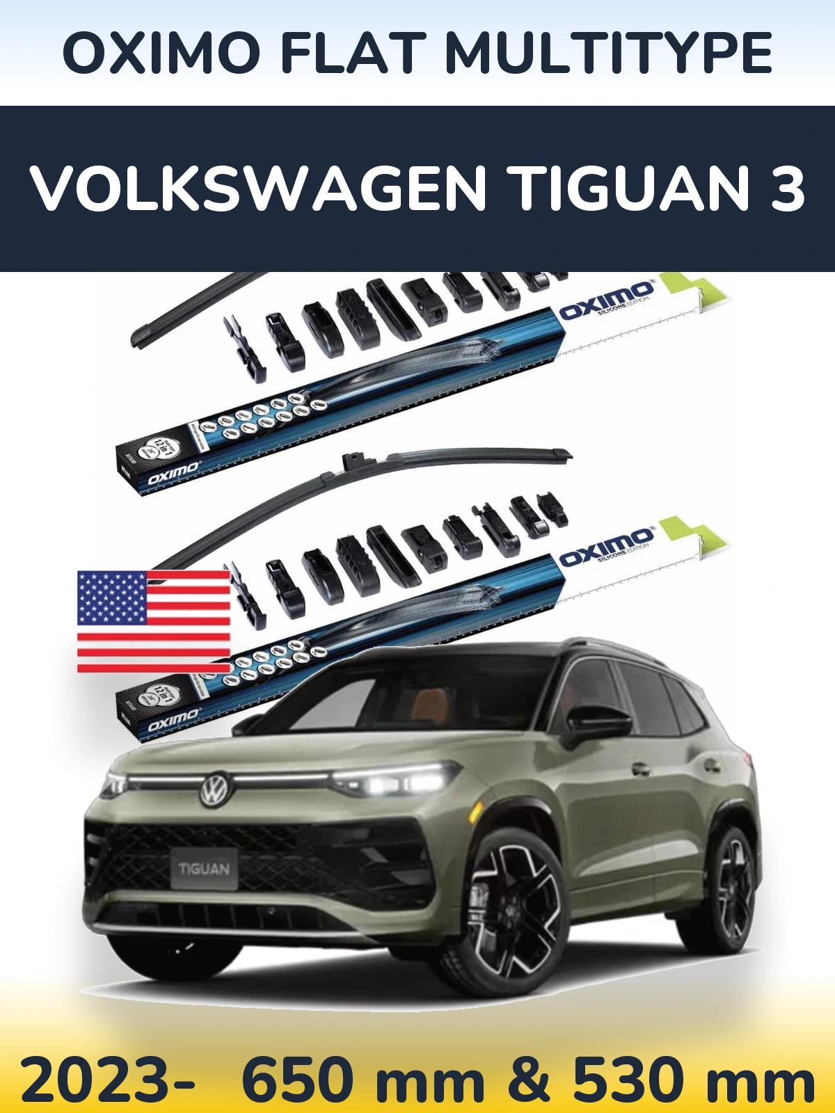 Komplet przednich wycieraczek Oximo Flat MultiType 650 & 530 mm do Volkswagen Tiguan 3 2023-2026