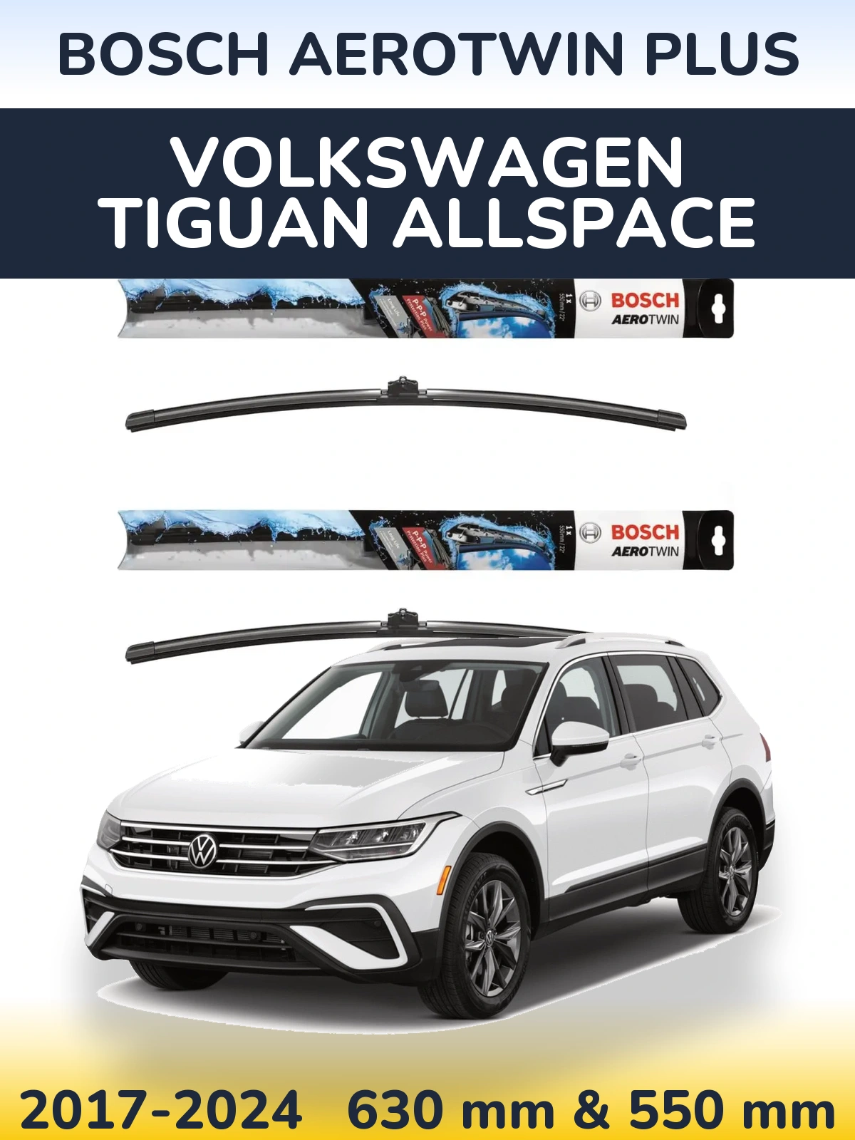 Komplet przednich wycieraczek BOSCH AeroTwin Plus 600 & 550 mm do Volkswagen Tiguan Allspace 2017-2024