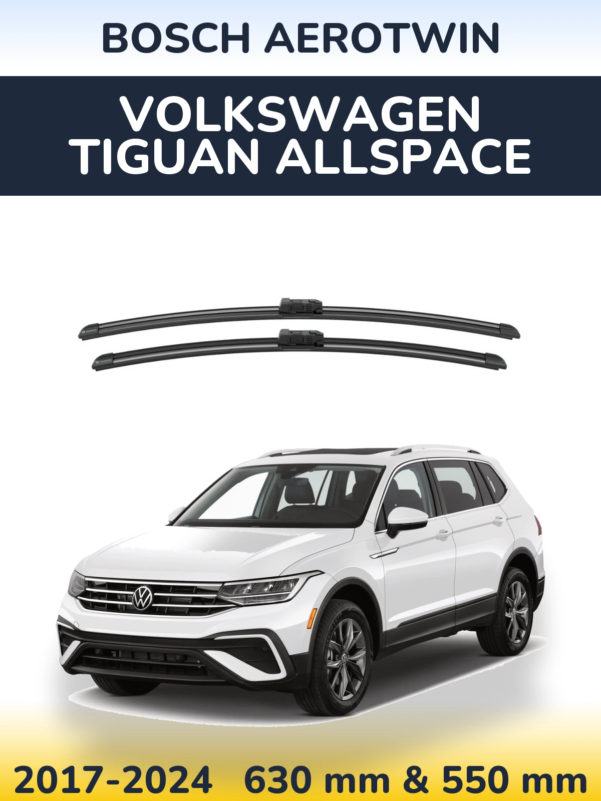 Комплект передних дворников BOSCH AeroTwin 625 & 550 мм для Volkswagen Tiguan Allspace 2017-2024