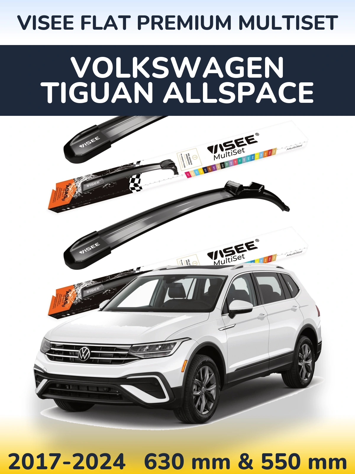 Komplet przednich wycieraczek VISEE FLAT PREMIUM MultiSet 630 & 550 mm do Volkswagen Tiguan Allspace 2017-2024