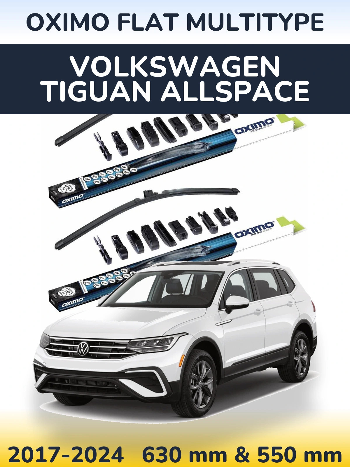 Komplet przednich wycieraczek Oximo Flat MultiType 600 & 550 mm do Volkswagen Tiguan Allspace 2017-2024