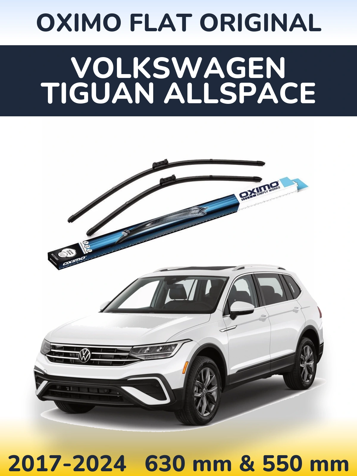 Комплект передних дворников Oximo Flat Original 630 & 550 мм для Volkswagen Tiguan Allspace 2017-2024