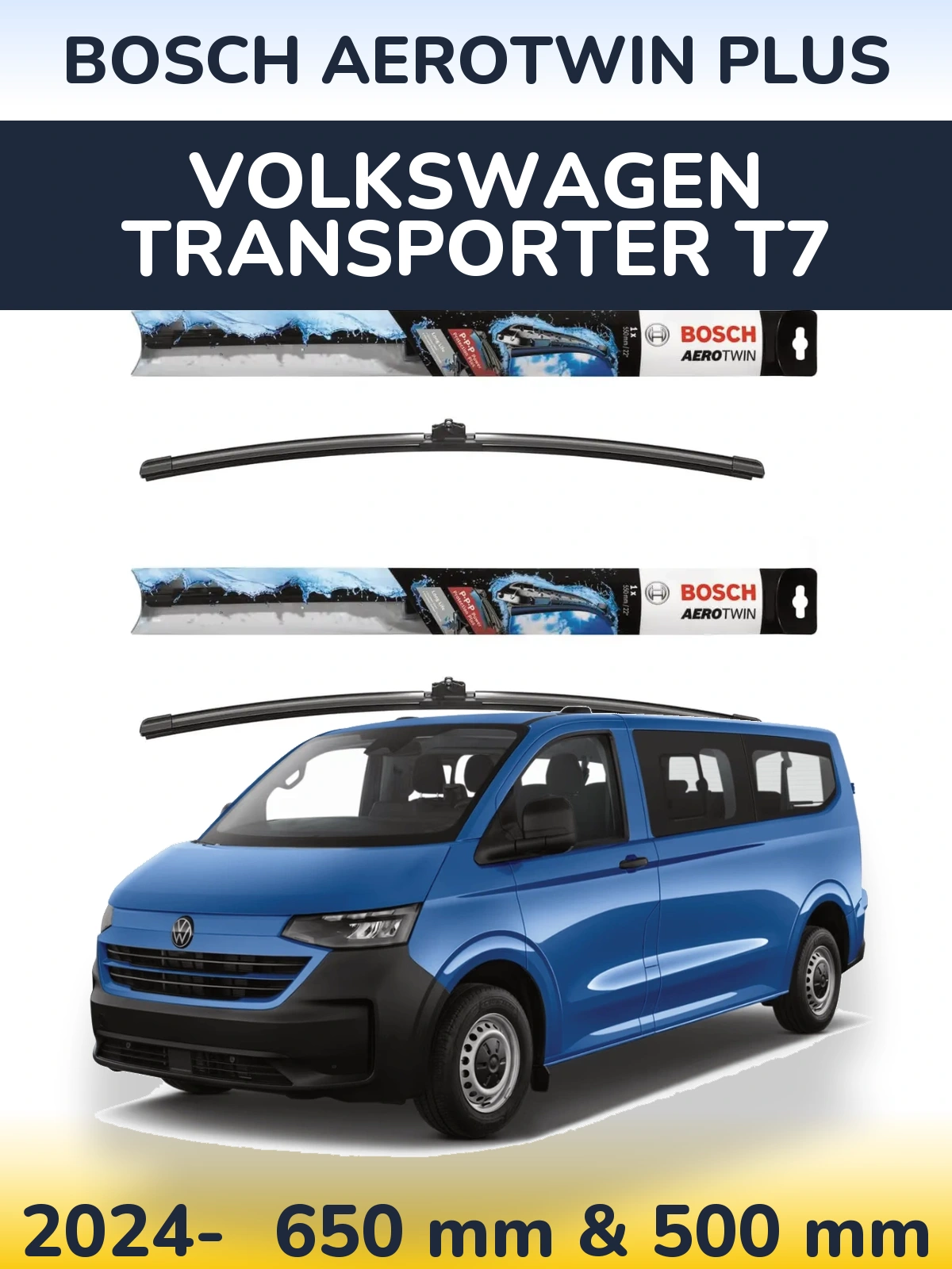 Komplet przednich wycieraczek BOSCH AeroTwin Plus 650 & 500 mm do Volkswagen Transporter T7 2024-2026