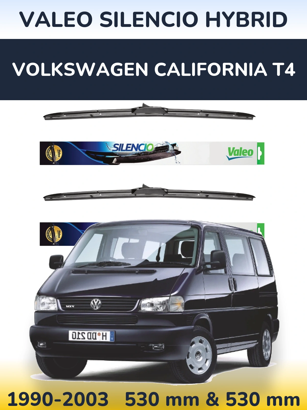 Komplet przednich wycieraczek Valeo Silencio Hybrid 530 & 530 mm do Volkswagen California T4 1990-2003