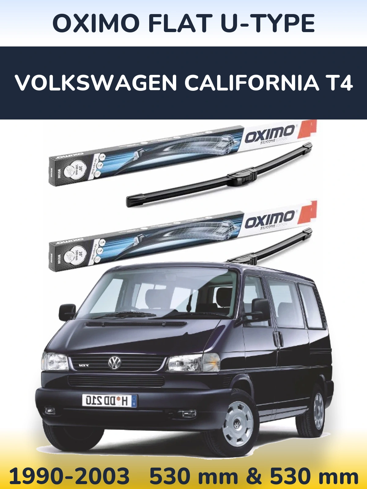 Комплект передних дворников Oximo Flat U-type 530 & 530 мм для Volkswagen California T4 1990-2003