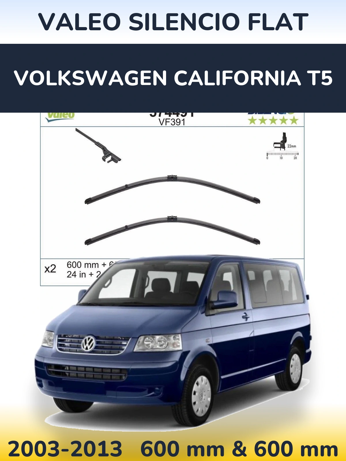 Комплект передних дворников Valeo Silencio Flat 600 & 600 мм для Volkswagen California T5 2003-2013