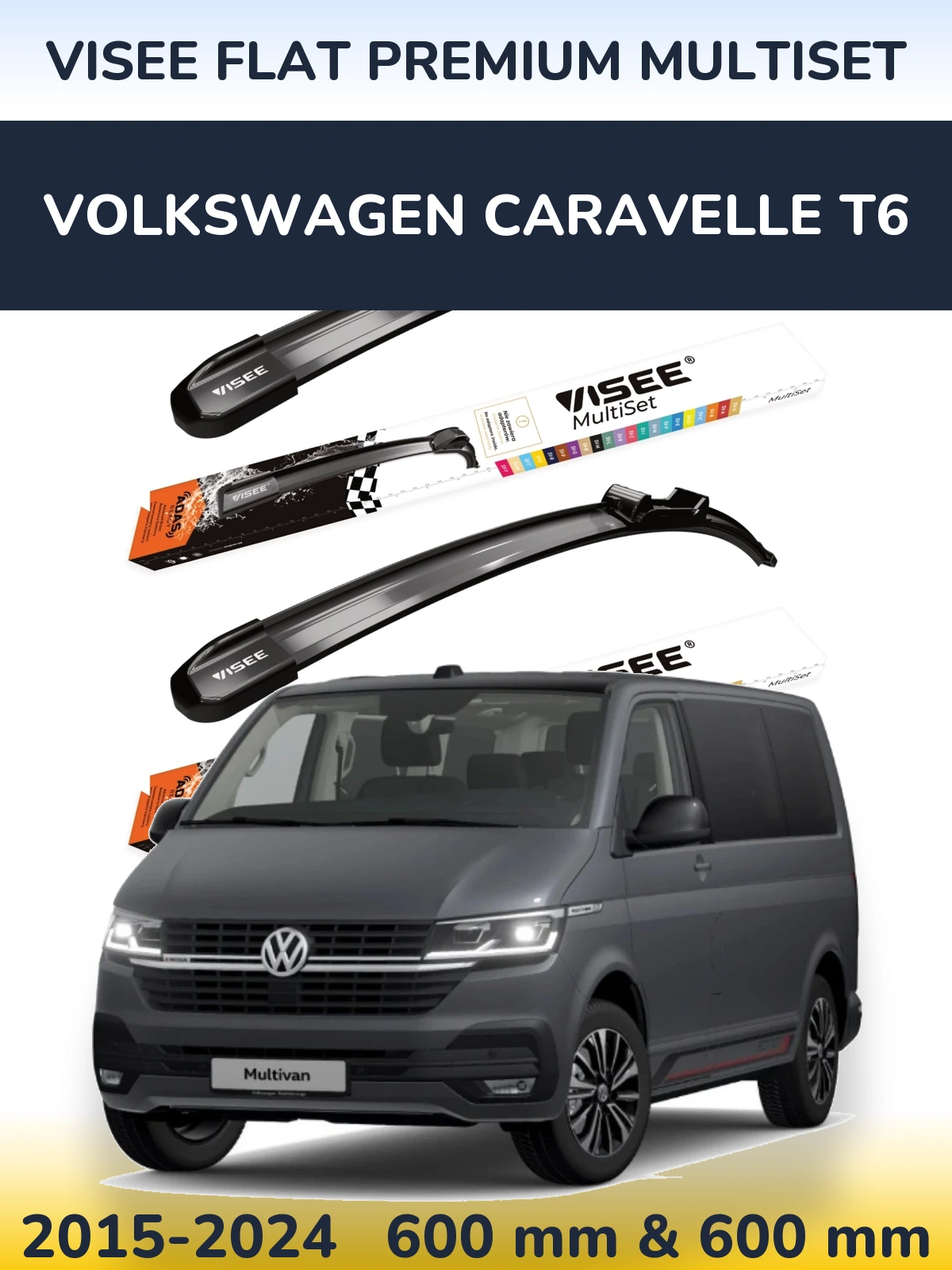 Komplet przednich wycieraczek VISEE FLAT PREMIUM MultiSet 600 & 600 mm do Volkswagen Caravelle T6 2015-2024