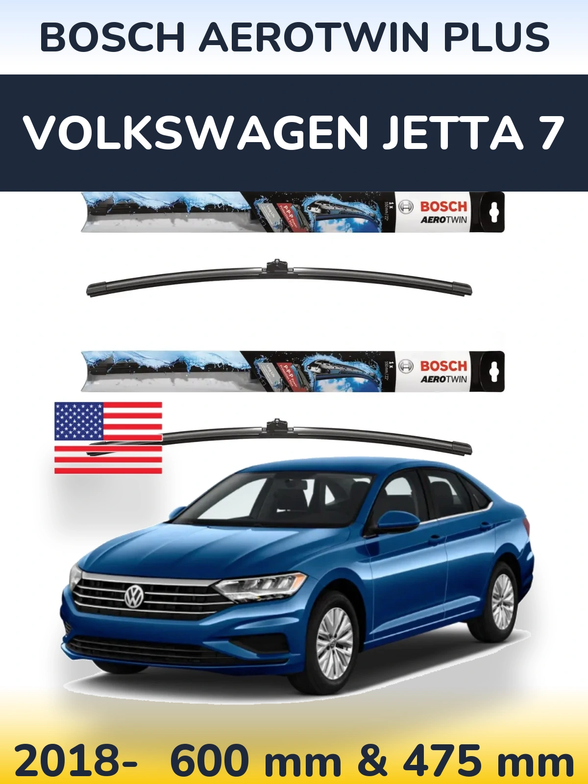 Komplet przednich wycieraczek BOSCH AeroTwin Plus 600 & 475 mm do Volkswagen Jetta 7 2018-2026