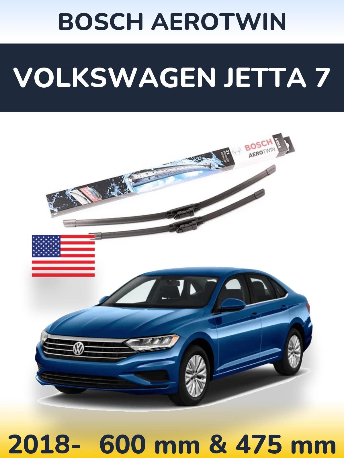 Komplet przednich wycieraczek BOSCH AeroTwin 600 & 475 mm do Volkswagen Jetta 7 2018-2026