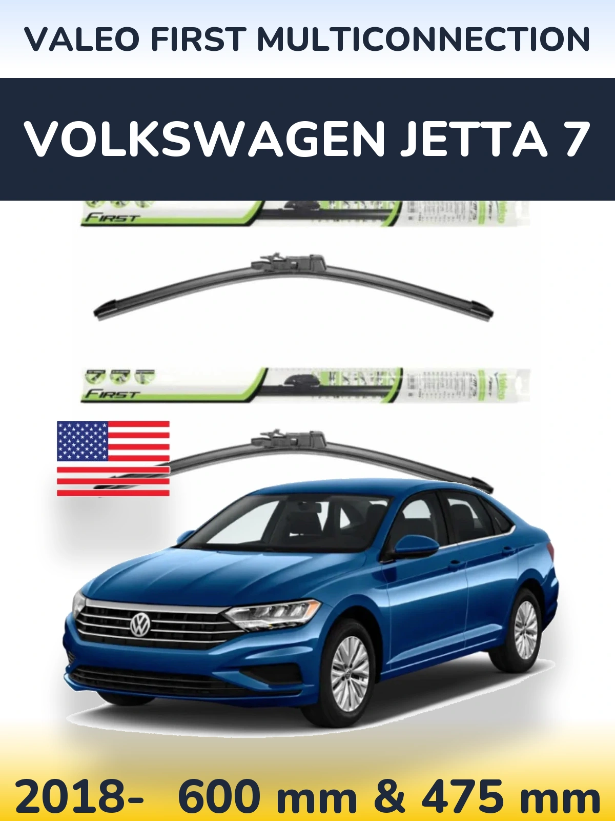 Комплект передних дворников Valeo First MultiConnection 600 & 475 мм для Volkswagen Jetta 7 2018-2026