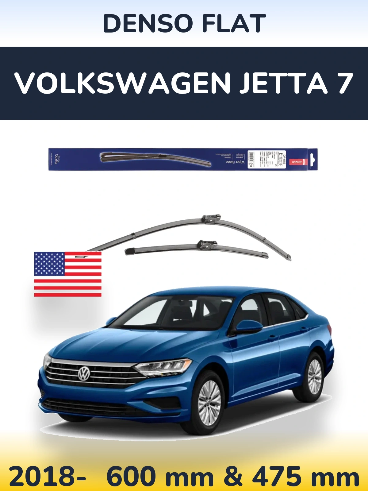 Комплект передних дворников Denso Flat 600 & 475 мм для Volkswagen Jetta 7 2018-2026