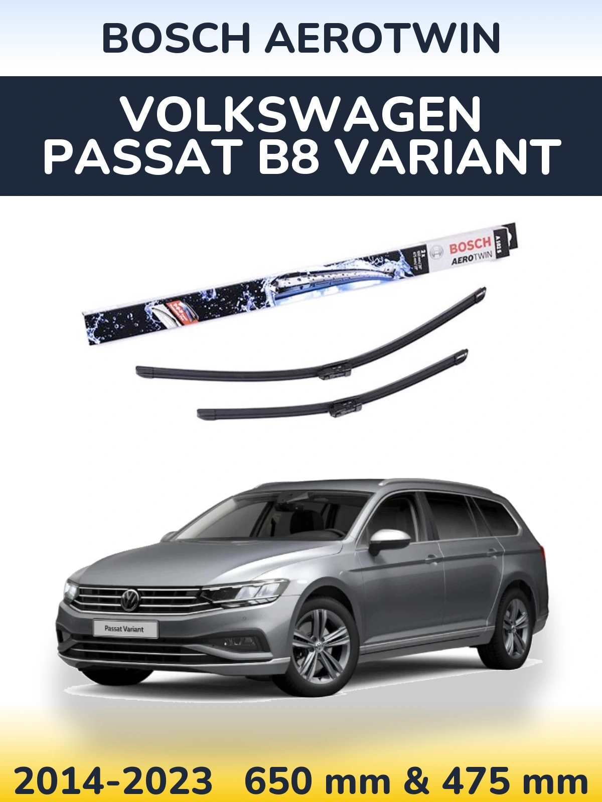 Komplet przednich wycieraczek BOSCH AeroTwin 650 & 475 mm do Volkswagen Passat B8 Variant 2014-2023