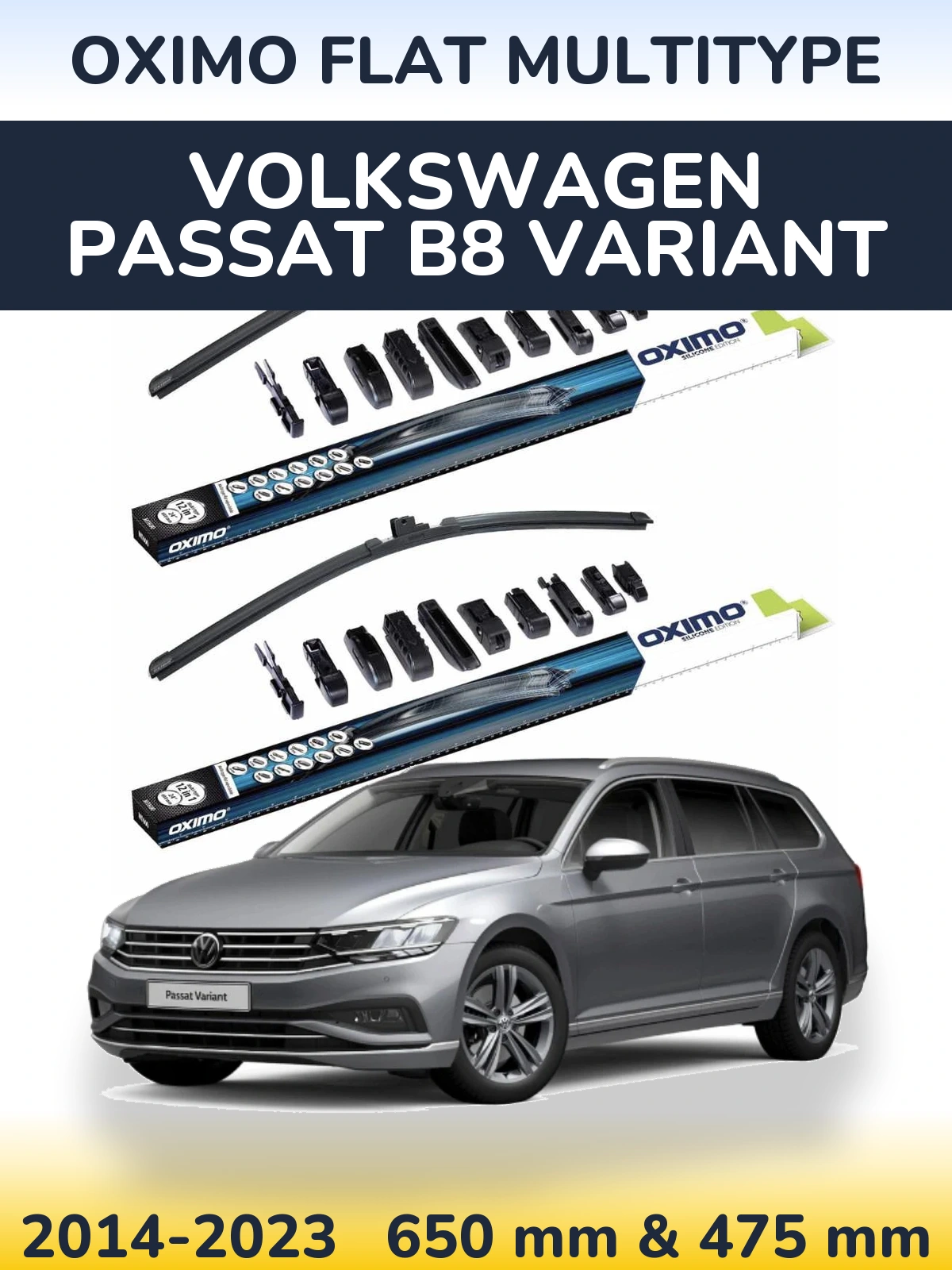 Komplet przednich wycieraczek Oximo Flat MultiType 650 & 475 mm do Volkswagen Passat B8 Variant 2014-2023