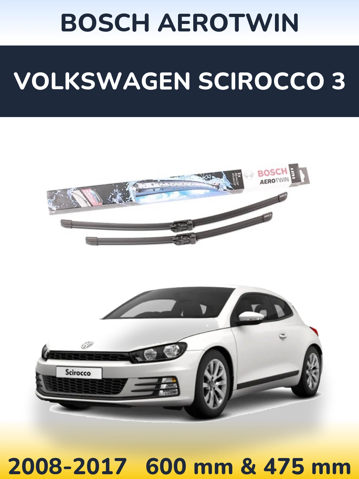 Komplet przednich wycieraczek BOSCH AeroTwin 600 & 475 mm do Volkswagen Scirocco 3 2008-2017