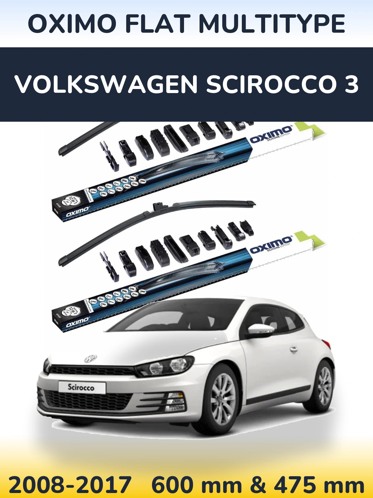 Комплект передних дворников Oximo Flat MultiТипe 600 & 475 мм для Volkswagen Scirocco 3 2008-2017