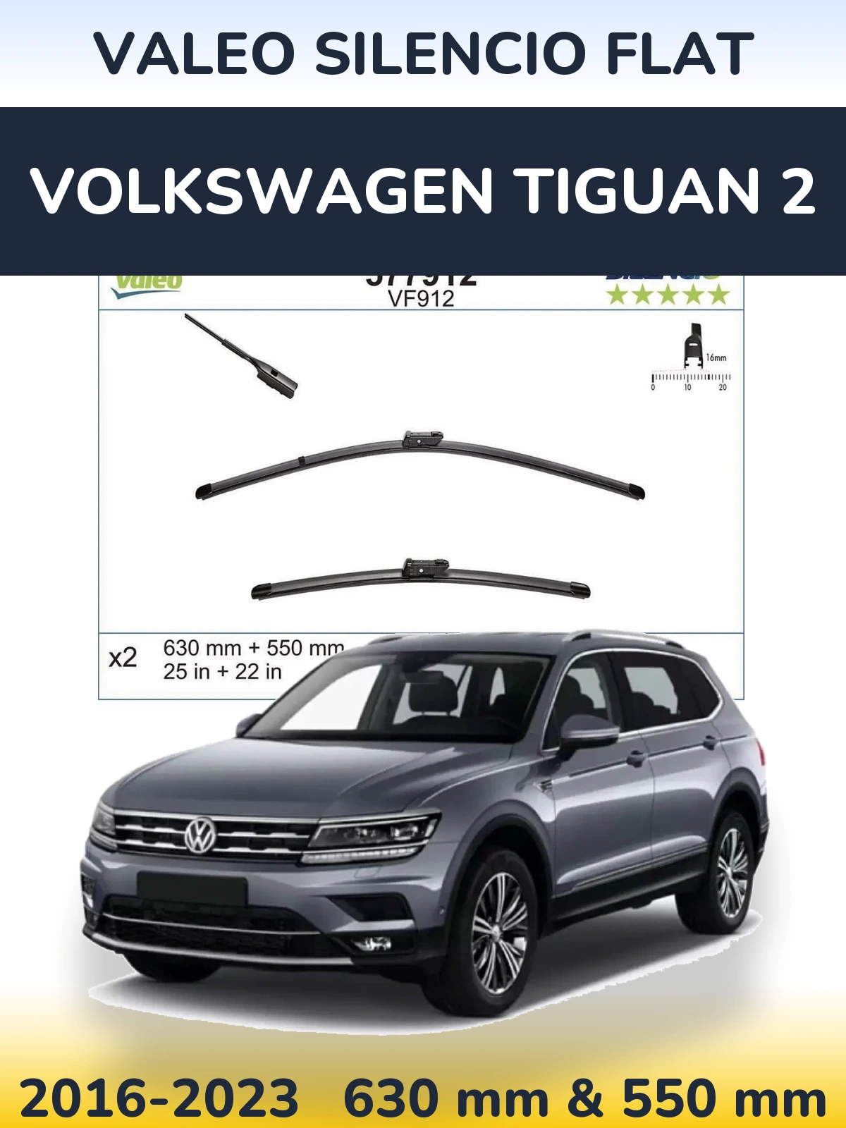 Komplet przednich wycieraczek Valeo Silencio Flat 630 & 550 mm do Volkswagen Tiguan 2 2016-2023