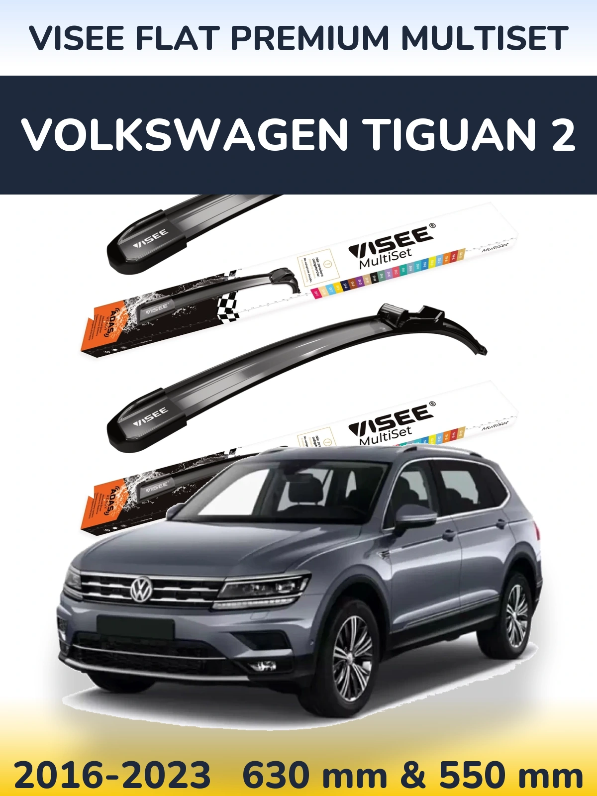 Komplet przednich wycieraczek VISEE FLAT PREMIUM MultiSet 630 & 550 mm do Volkswagen Tiguan 2 2016-2023