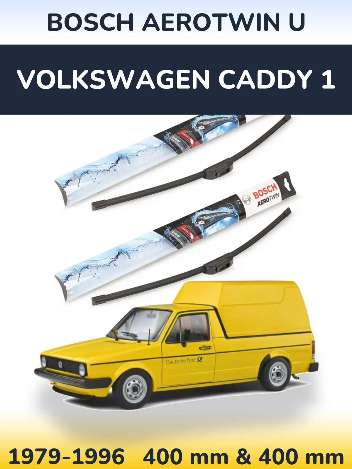 Front wiper blade set BOSCH AeroTwin U 400 & 400 mm for Volkswagen Caddy 1 1979-1996