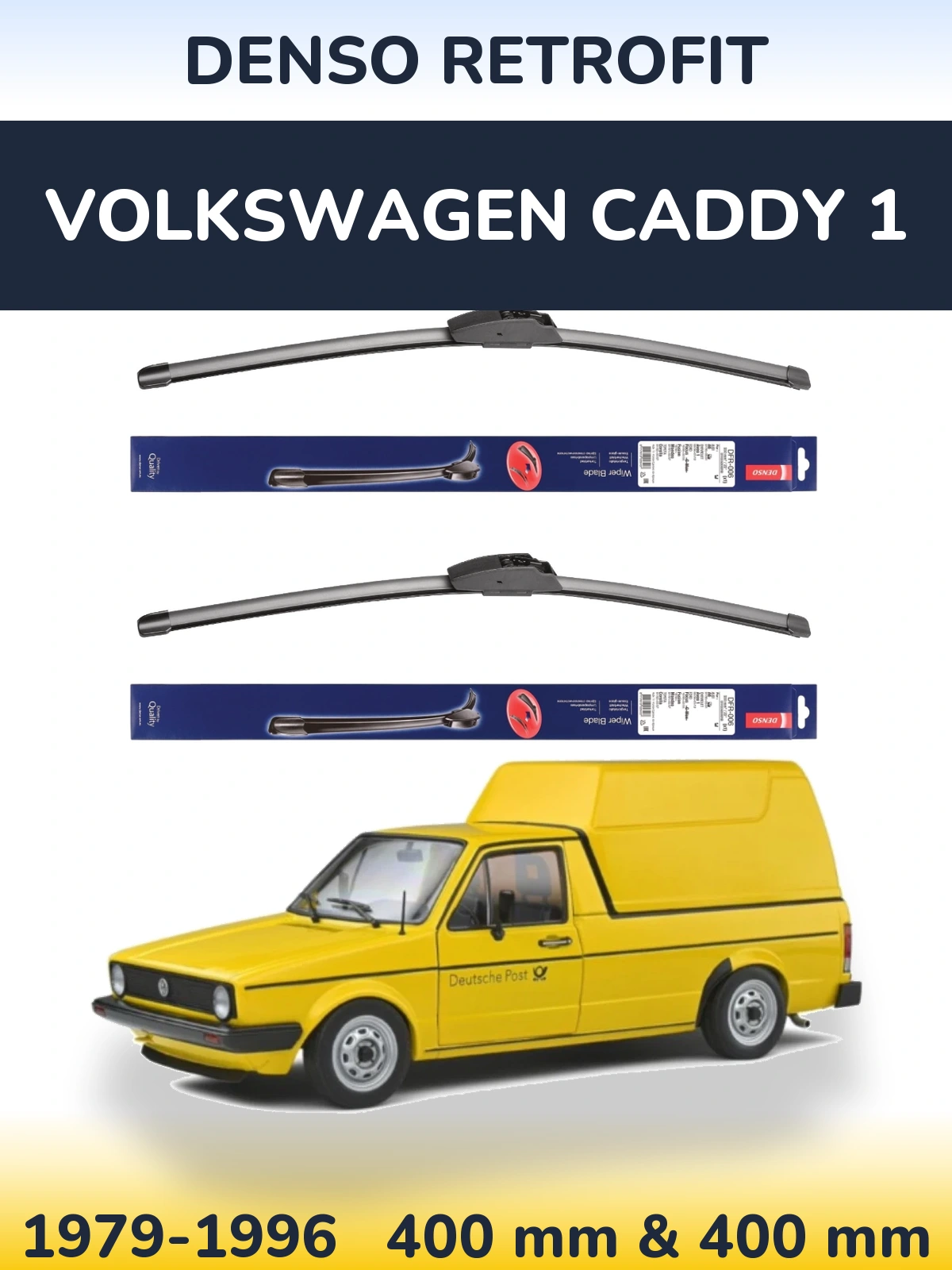 Front wiper blade set Denso Retrofit 400 & 400 mm for Volkswagen Caddy 1 1979-1996