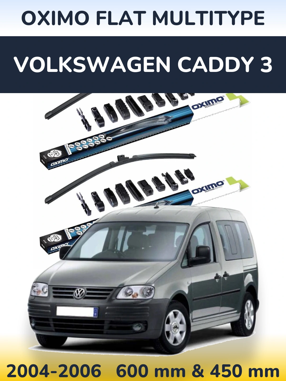 Комплект передних дворников Oximo Flat MultiТипe 600 & 450 мм для Volkswagen Caddy 3 2004-2006