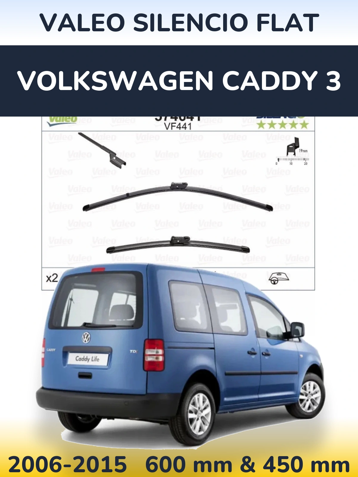 Komplet przednich wycieraczek Valeo Silencio Flat 600 & 450 mm do Volkswagen Caddy 3 2006-2015