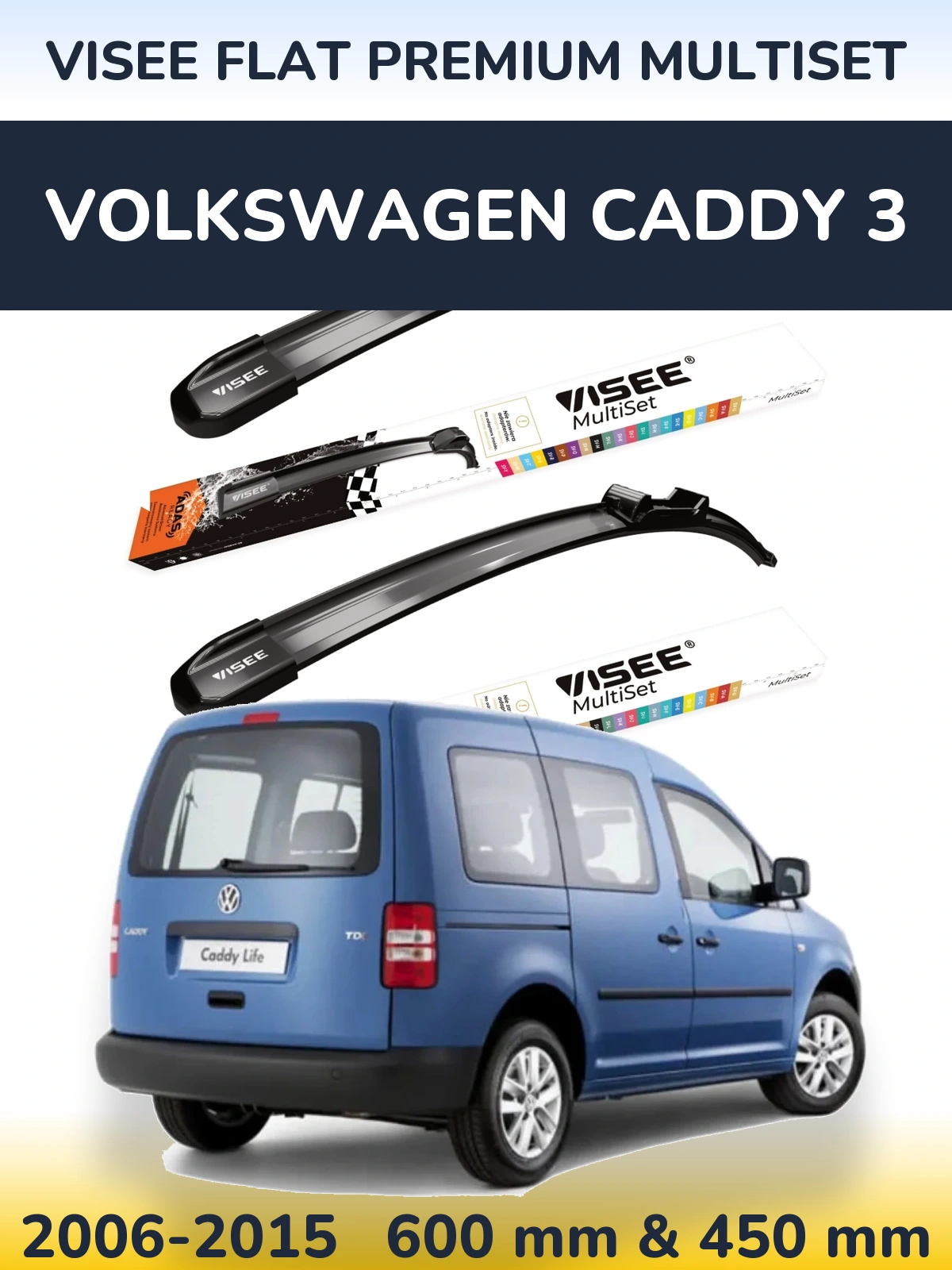 Komplet przednich wycieraczek VISEE FLAT PREMIUM MultiSet 600 & 450 mm do Volkswagen Caddy 3 2006-2015