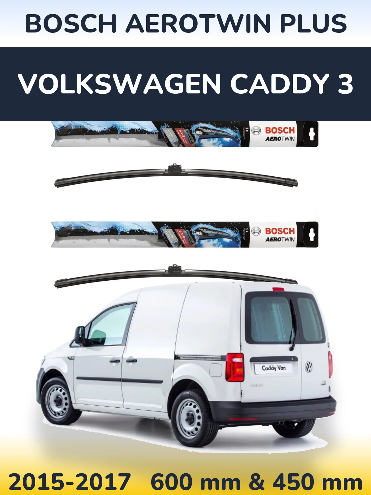 Комплект передних дворников BOSCH AeroTwin Plus 600 & 450 мм для Volkswagen Caddy 3 2015-2017