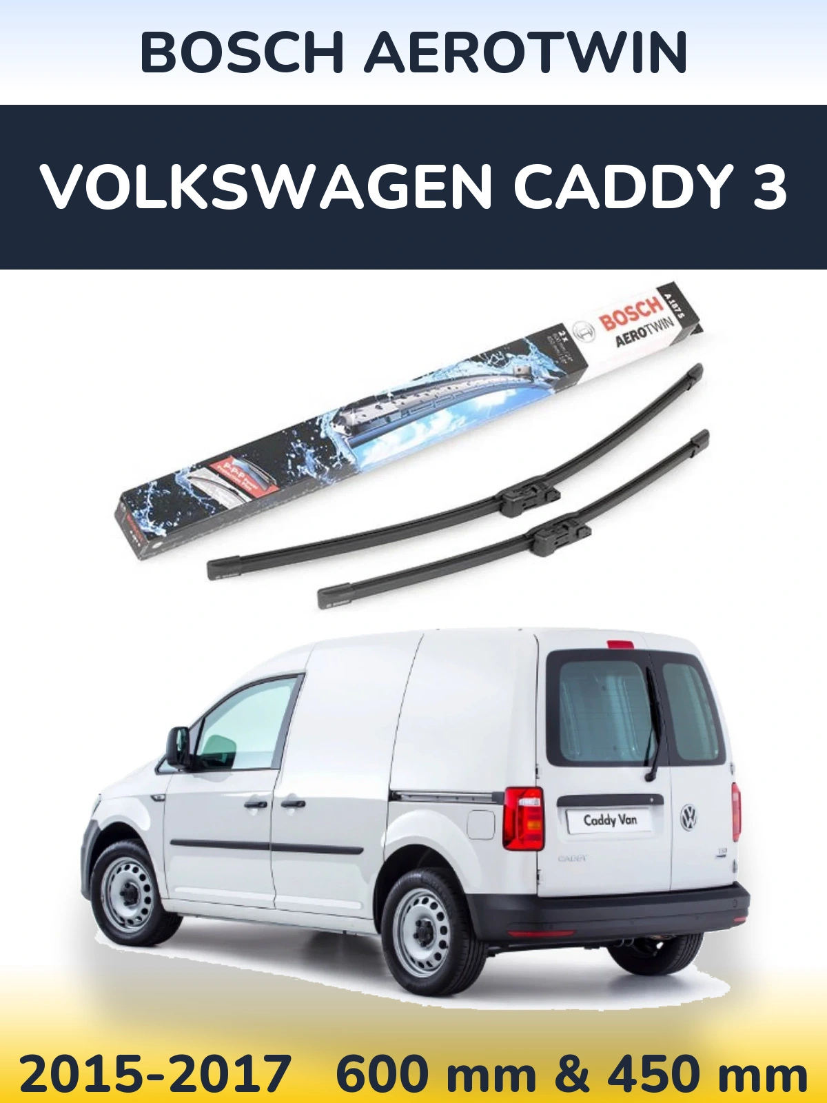 Комплект передних дворников BOSCH AeroTwin 600 & 450 мм для Volkswagen Caddy 3 2015-2017