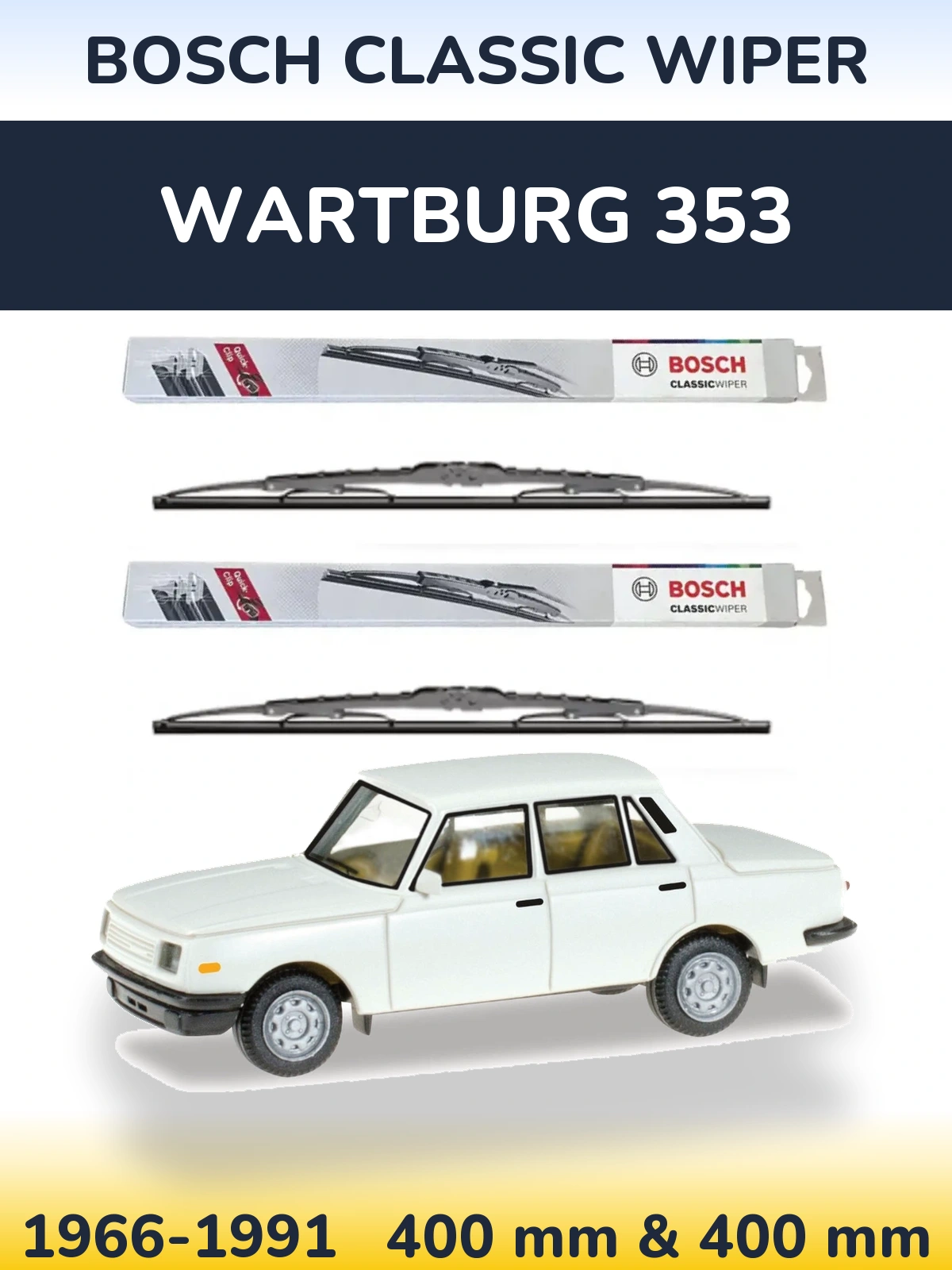Комплект передних дворников BOSCH Classic Wiper 400 & 400 мм для Wartburg 353 1966-1991
