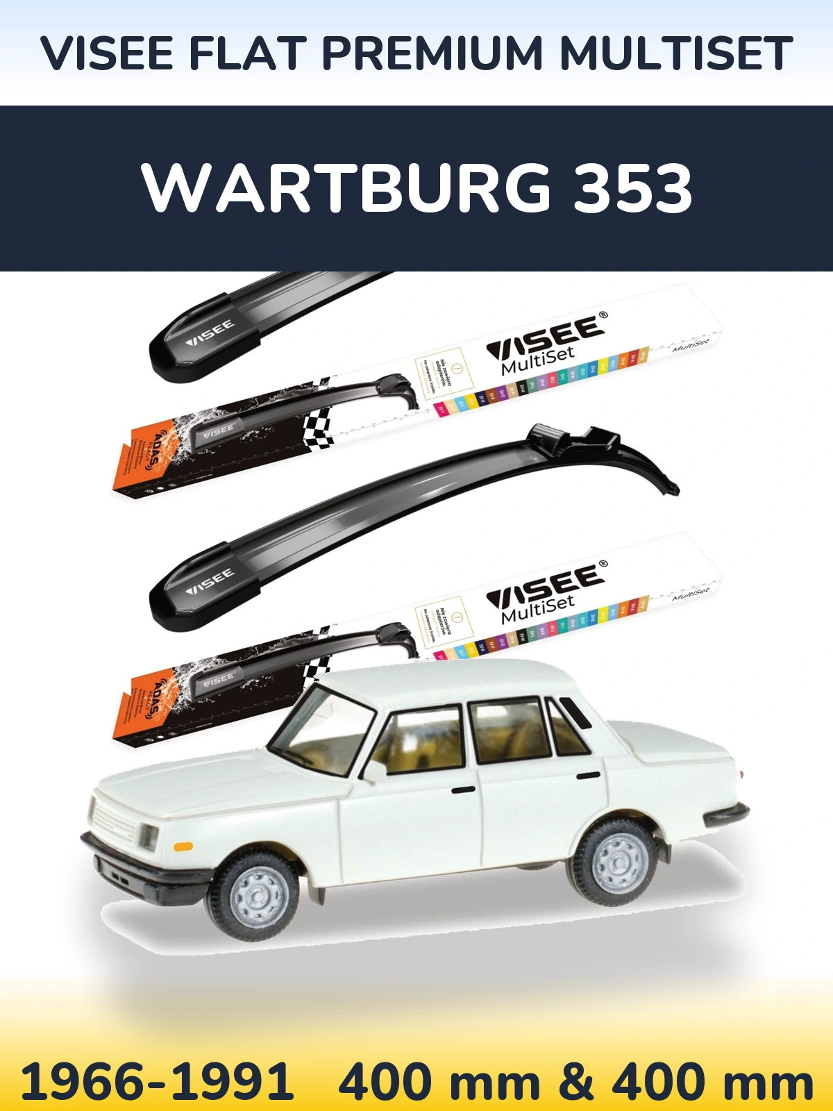 Komplet przednich wycieraczek VISEE FLAT PREMIUM MultiSet 400 & 400 mm do Wartburg 353 1966-1991
