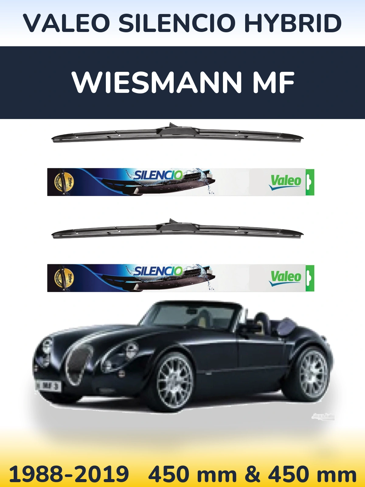 Komplet przednich wycieraczek Valeo Silencio Hybrid 450 & 450 mm do Wiesmann MF 1988-2019