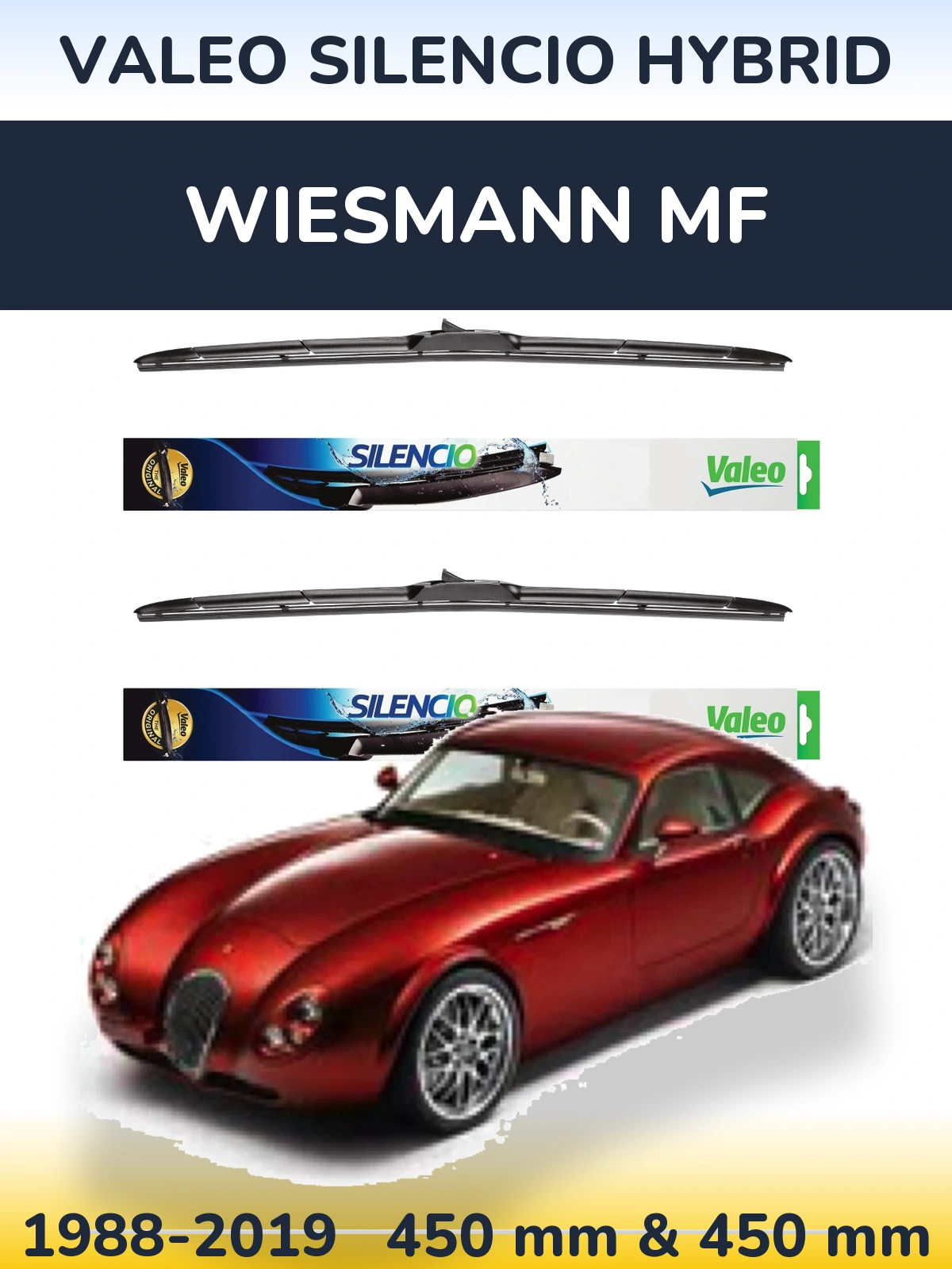 Komplet przednich wycieraczek Valeo Silencio Hybrid 450 & 450 mm do Wiesmann MF 1988-2019