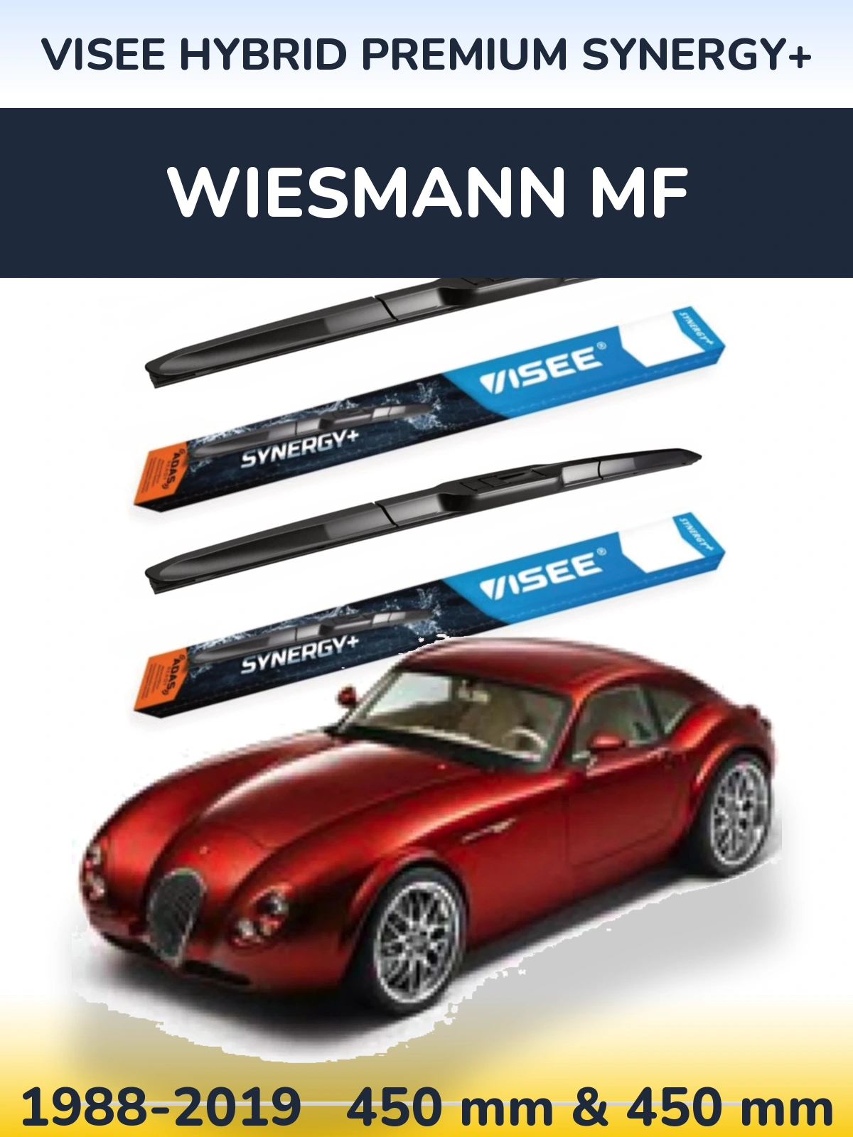 Komplet przednich wycieraczek VISEE HYBRID PREMIUM SYNERGY+ 450 & 450 mm do Wiesmann MF 1988-2019
