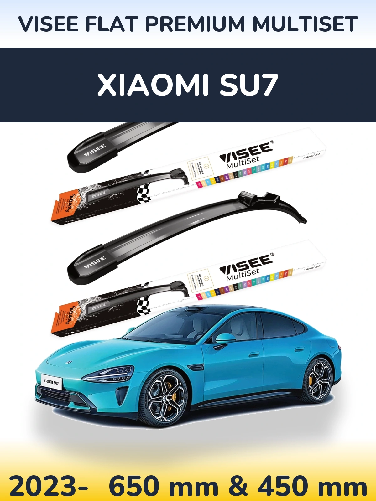 Front wiper blade set VISEE FLAT PREMIUM MultiSet 650 & 450 mm for Xiaomi SU7 2023-2026
