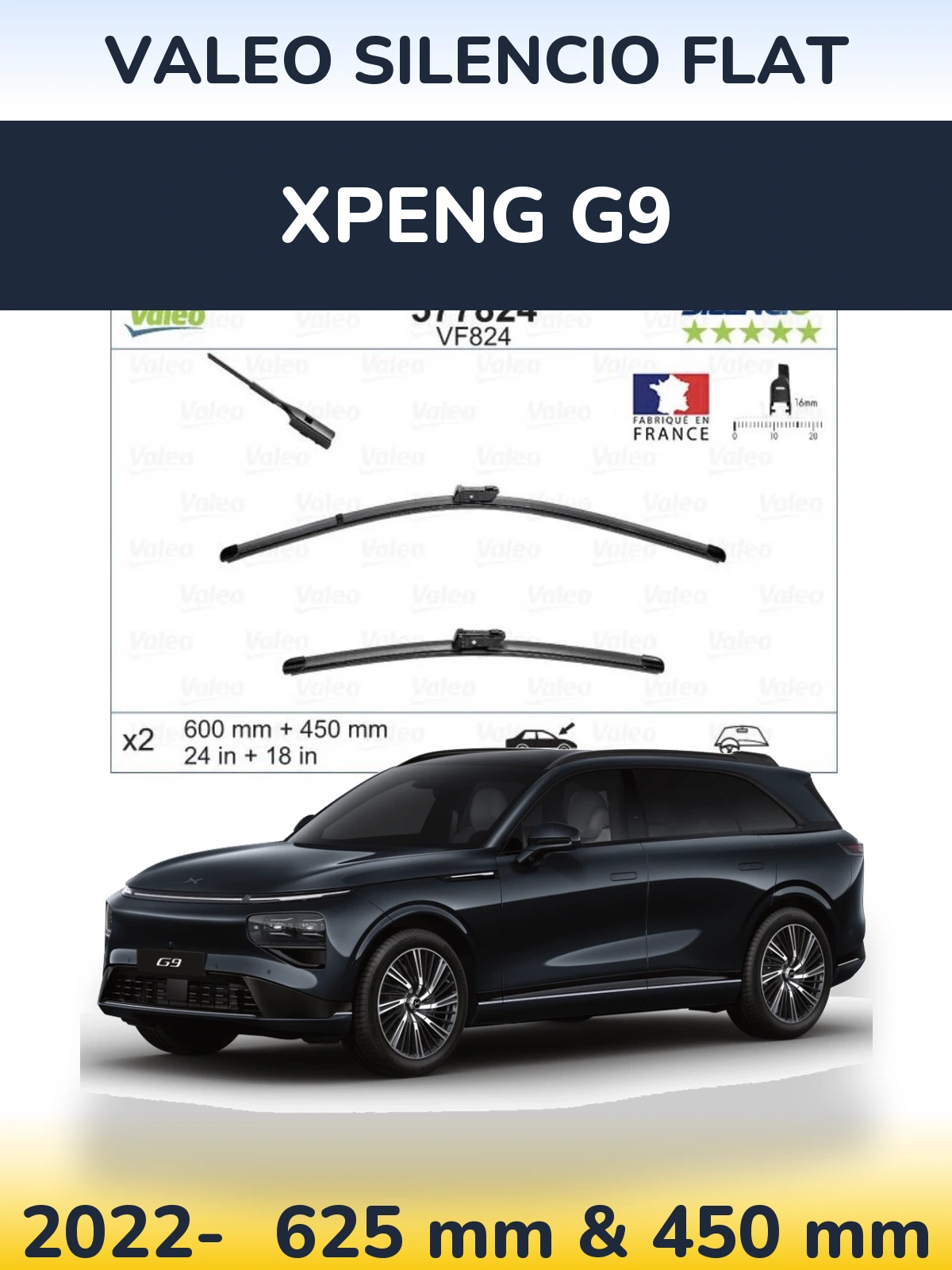Комплект передніх щіток Valeo Silencio Flat 600 & 450 мм для XPENG G9 2022-2026