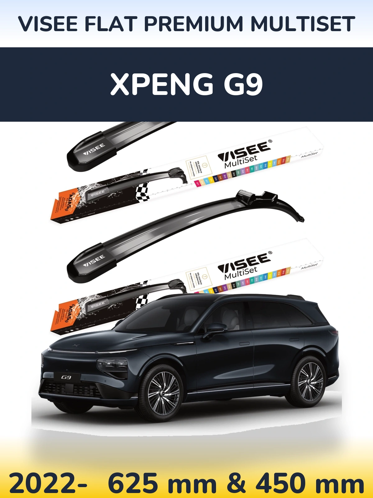 Komplet przednich wycieraczek VISEE FLAT PREMIUM MultiSet 630 & 450 mm do XPENG G9 2022-2026